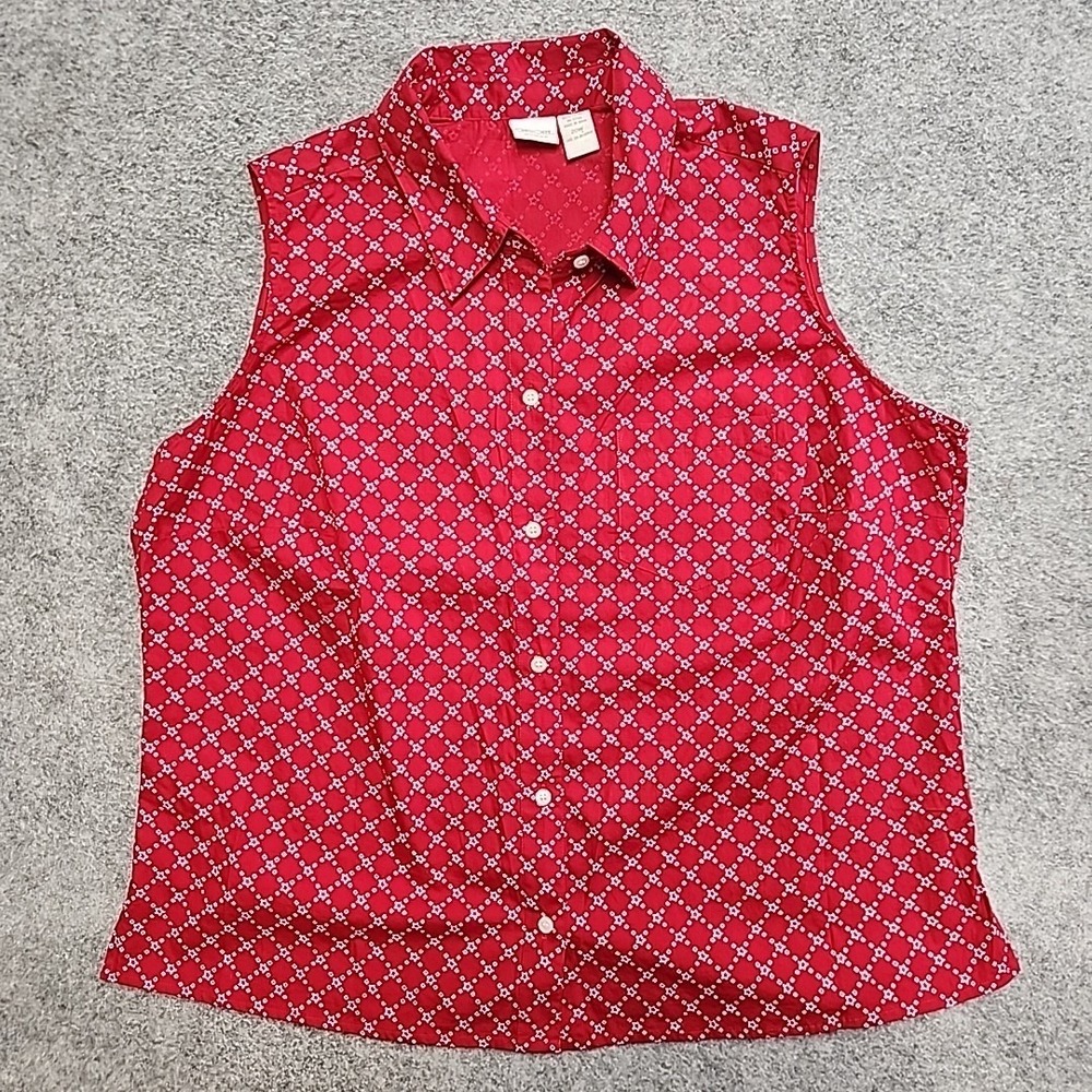 Vintage Cherokee Sleeveless Top Women's 22W Lightweight Button Up Barn Red NWT‎
